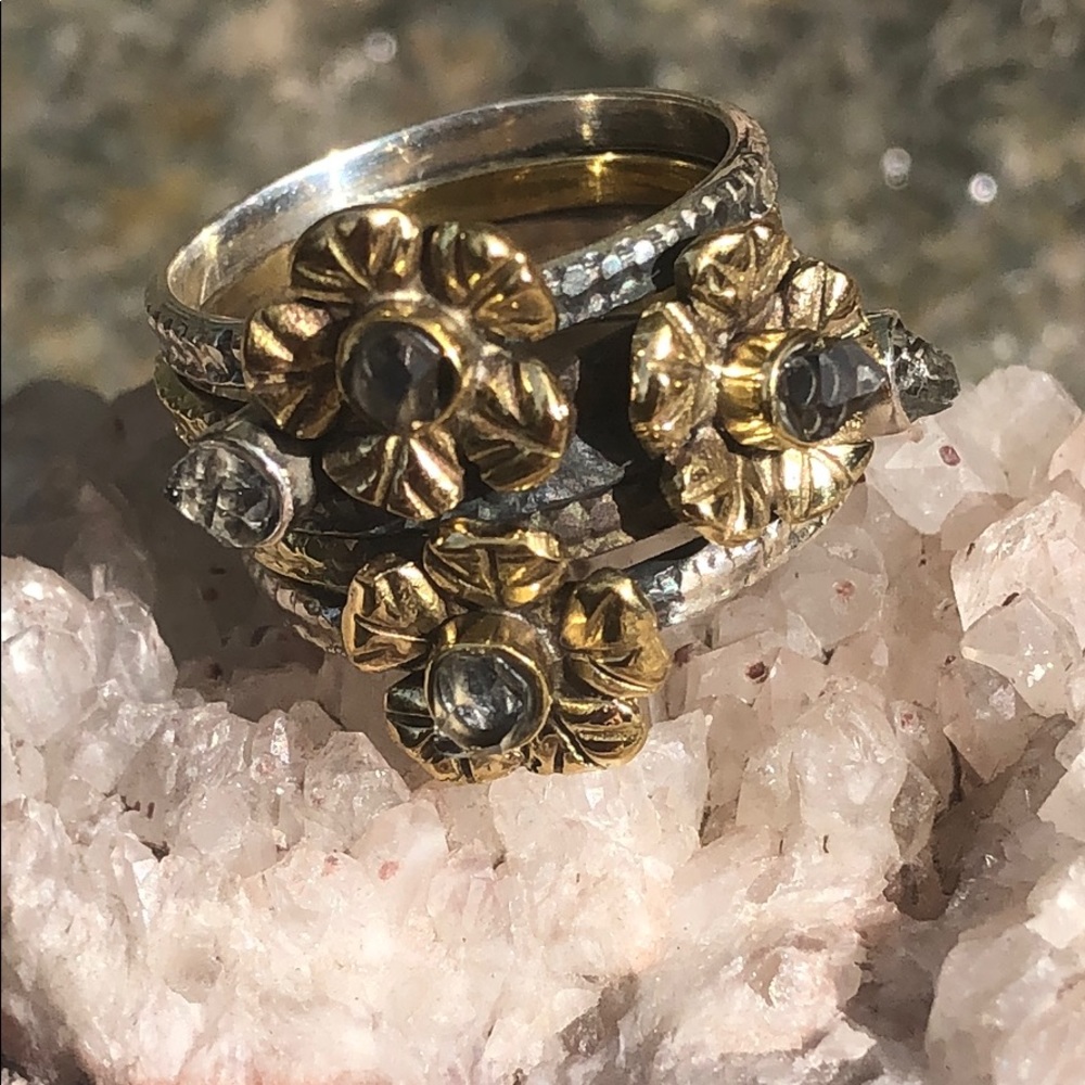 BOUTIQUE 2-TONE STACKED HERKIMER DIAMOND RING, 7